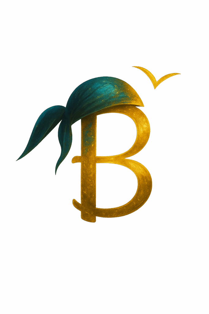 Das Logo der Firma Bauchpiraten zeigt ein großes B mit einem Piraten Kopftuch und einer fliegenden Möve